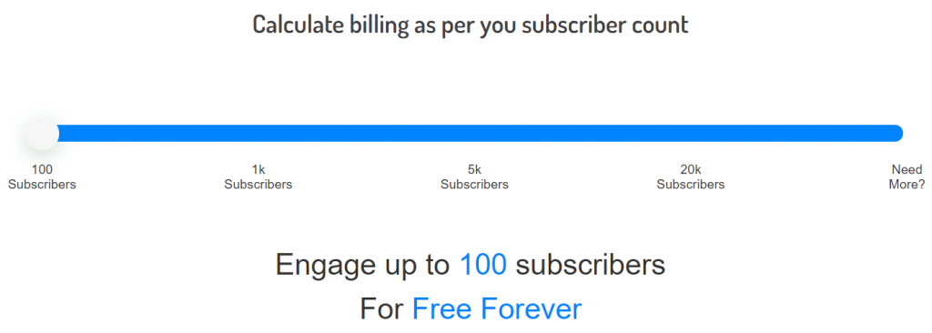 The prices start at 0 dollars for managing up to 100 subscribers